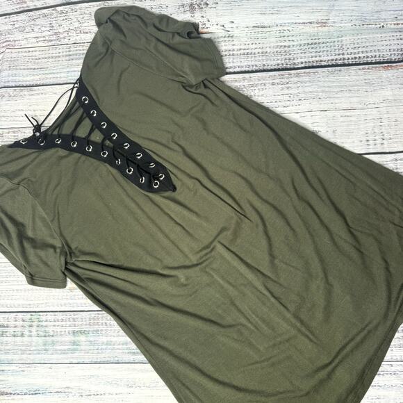 Harley Davidson Olive Green Corset Back Bling Logo Women's Shirt LG - Picture 3 of 3